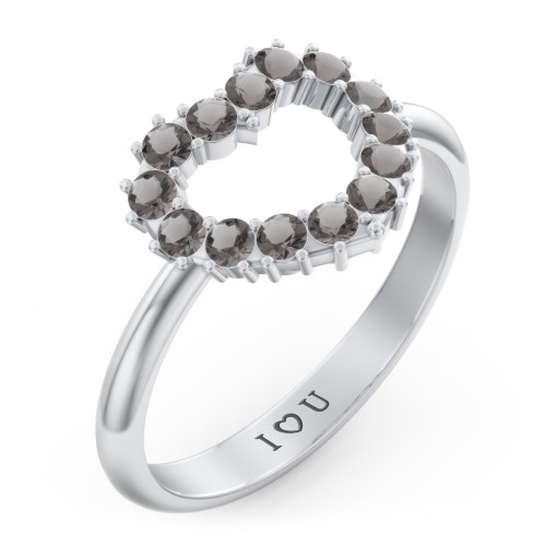 Couples Birthstone Heart Ring – Sterling Silver with Smokey Quartz