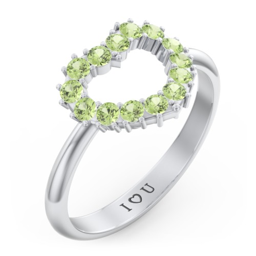 Couples Birthstone Heart Ring – Sterling Silver with Peridot