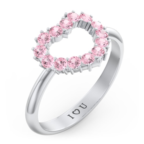 Couples Birthstone Heart Ring – Sterling Silver with Pink Tourmaline