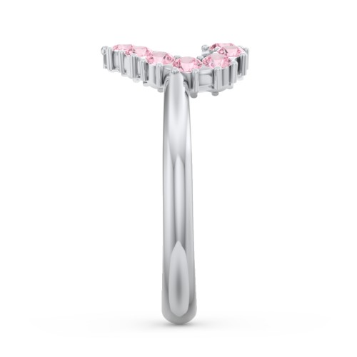 Couples Birthstone Heart Ring – Sterling Silver with Pink Tourmaline