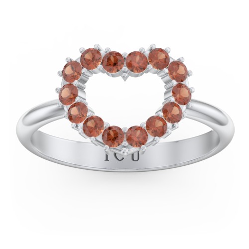 Couples Birthstone Heart Ring – Sterling Silver with Garnet