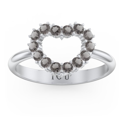 Couples Birthstone Heart Ring – Sterling Silver with Smokey Quartz