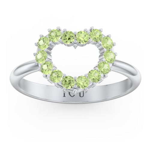 Couples Birthstone Heart Ring – Sterling Silver with Peridot