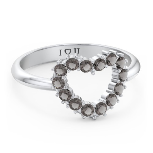 Couples Birthstone Heart Ring – Sterling Silver with Smokey Quartz