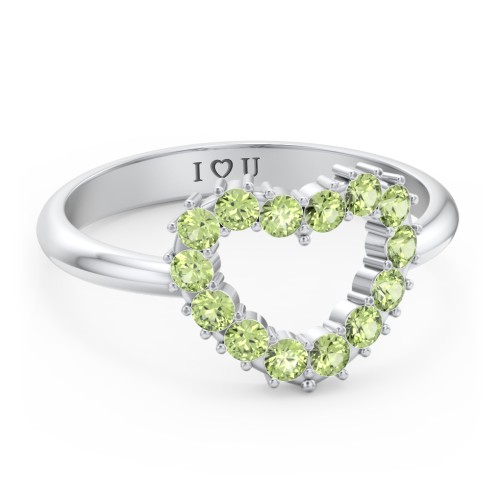 Couples Birthstone Heart Ring – Sterling Silver with Peridot