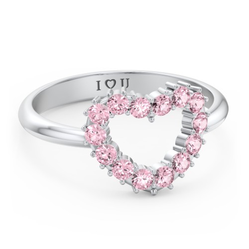 Couples Birthstone Heart Ring – Sterling Silver with Pink Tourmaline