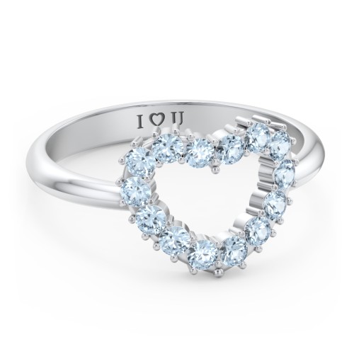Couples Birthstone Heart Ring – Sterling Silver with Blue Topaz
