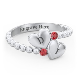 Engravable Double Heart Ring with Birthstones