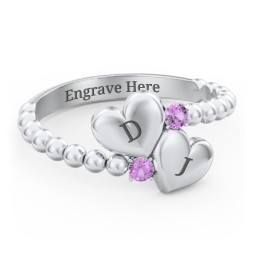 Engravable Double Heart Ring with Birthstones
