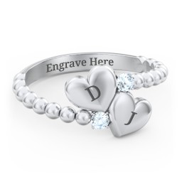 Engravable Double Heart Ring with Birthstones