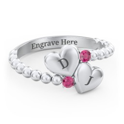 Engravable Double Heart Ring with Birthstones