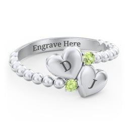 Engravable Double Heart Ring with Birthstones