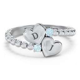 Engravable Double Heart Ring with Birthstones