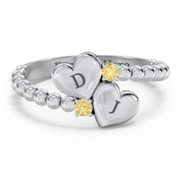Engravable Double Heart Ring with Birthstones