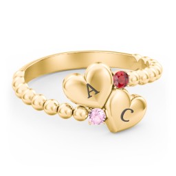 Engravable Double Heart Ring with Birthstones