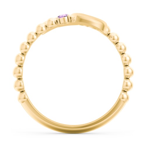 Engravable Double Heart Ring with Birthstones – 18K Gold Plated Silver with Amethyst