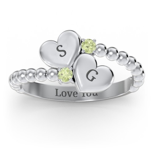 Engravable Double Heart Ring with Birthstones