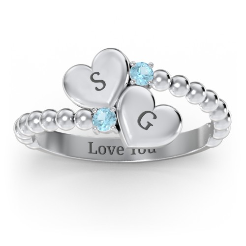 Engravable Double Heart Ring with Birthstones