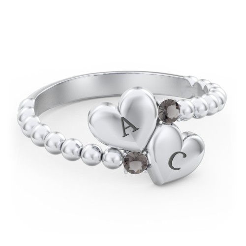 Engravable Double Heart Ring with Birthstones