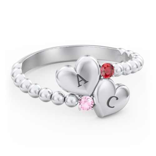 Engravable Double Heart Ring with Birthstones