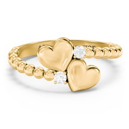 Engravable Double Heart Ring with Birthstones in 18K Gold Plated Silver with Diamond