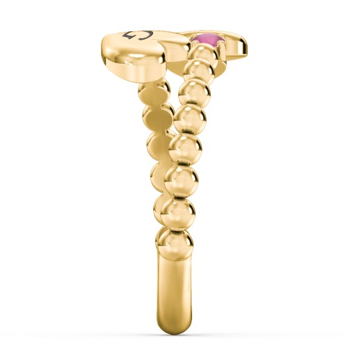 Engravable Double Heart Ring with Birthstones – 18K Gold Plated Silver with Ruby