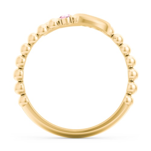 Engravable Double Heart Ring with Birthstones – 18K Gold Plated Silver with Pink Tourmaline