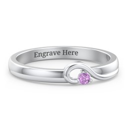 Half Heart Ring with Birthstone in 925 Sterling Silver with Amethyst