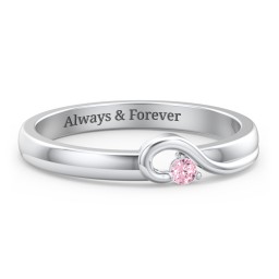 Half Heart Ring with Birthstone in 925 Sterling Silver with Pink Tourmaline