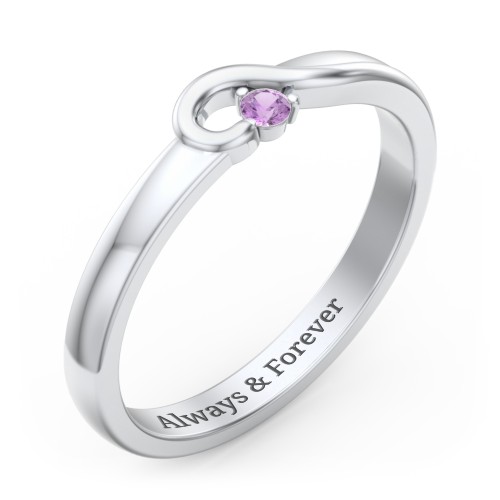 Half Heart Ring with Birthstone – Sterling Silver with Amethyst