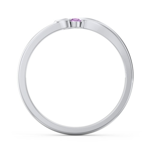 Half Heart Ring with Birthstone – Sterling Silver with Amethyst
