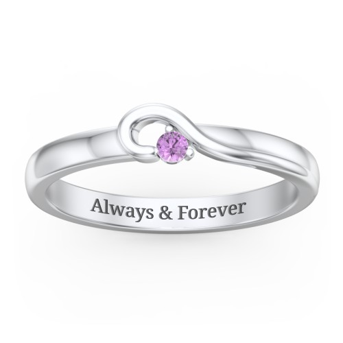 Half Heart Ring with Birthstone – Sterling Silver with Amethyst
