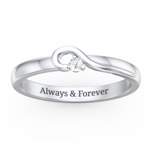 Half Heart Ring with Birthstone – Sterling Silver with Cubic Zirconia