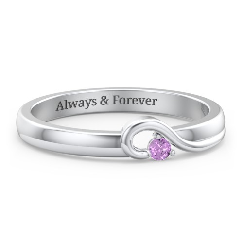 Half Heart Ring with Birthstone – Sterling Silver with Amethyst