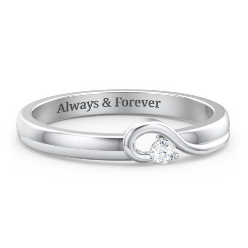 Half Heart Ring with Birthstone – Sterling Silver with Cubic Zirconia