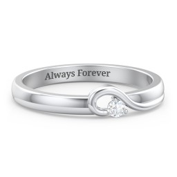 Half Heart Ring with Birthstone in 925 Sterling Silver with Diamond