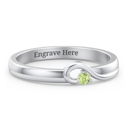 Half Heart Ring with Birthstone in 925 Sterling Silver with Peridot