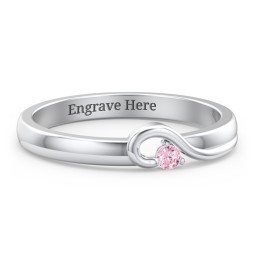 Half Heart Ring with Birthstone in 925 Sterling Silver with Pink Tourmaline