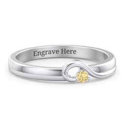 Half Heart Ring with Birthstone in 925 Sterling Silver with Citrine
