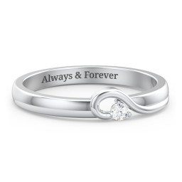Half Heart Ring with Birthstone in 925 Sterling Silver with Cubic Zirconia
