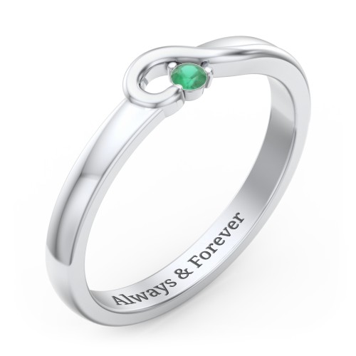 Half Heart Ring with Birthstone – Sterling Silver with Emerald