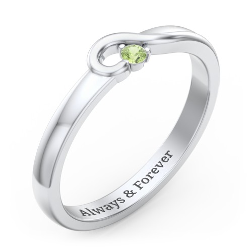 Half Heart Ring with Birthstone – Sterling Silver with Peridot