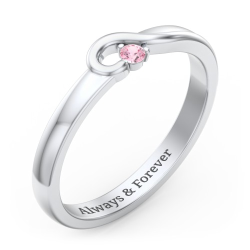 Half Heart Ring with Birthstone – Sterling Silver with Pink Tourmaline