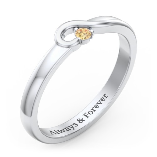 Half Heart Ring with Birthstone – Sterling Silver with Citrine