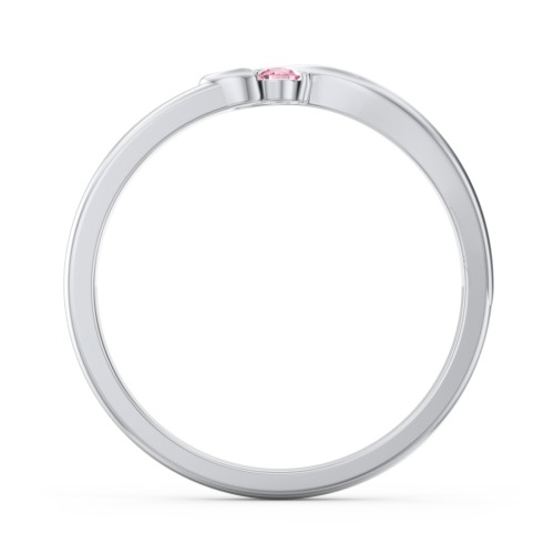 Half Heart Ring with Birthstone – Sterling Silver with Pink Tourmaline
