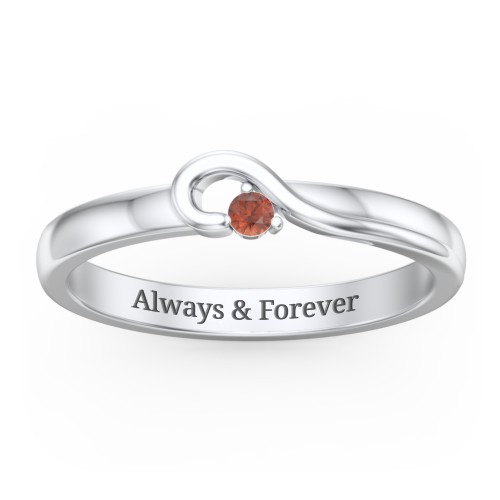 Half Heart Ring with Birthstone – Sterling Silver with Garnet