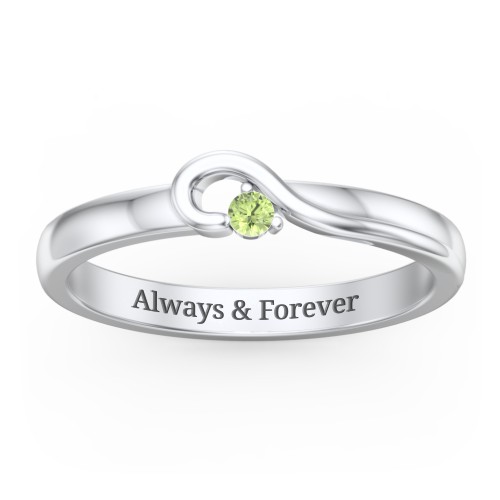 Half Heart Ring with Birthstone – Sterling Silver with Peridot