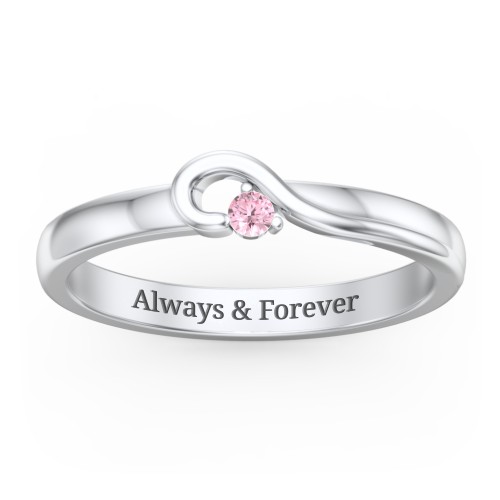 Half Heart Ring with Birthstone – Sterling Silver with Pink Tourmaline