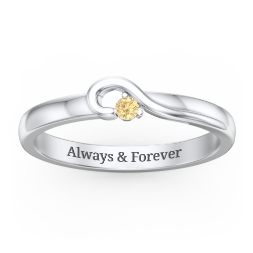Half Heart Ring with Birthstone – Sterling Silver with Citrine