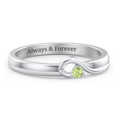 Half Heart Ring with Birthstone – Sterling Silver with Peridot